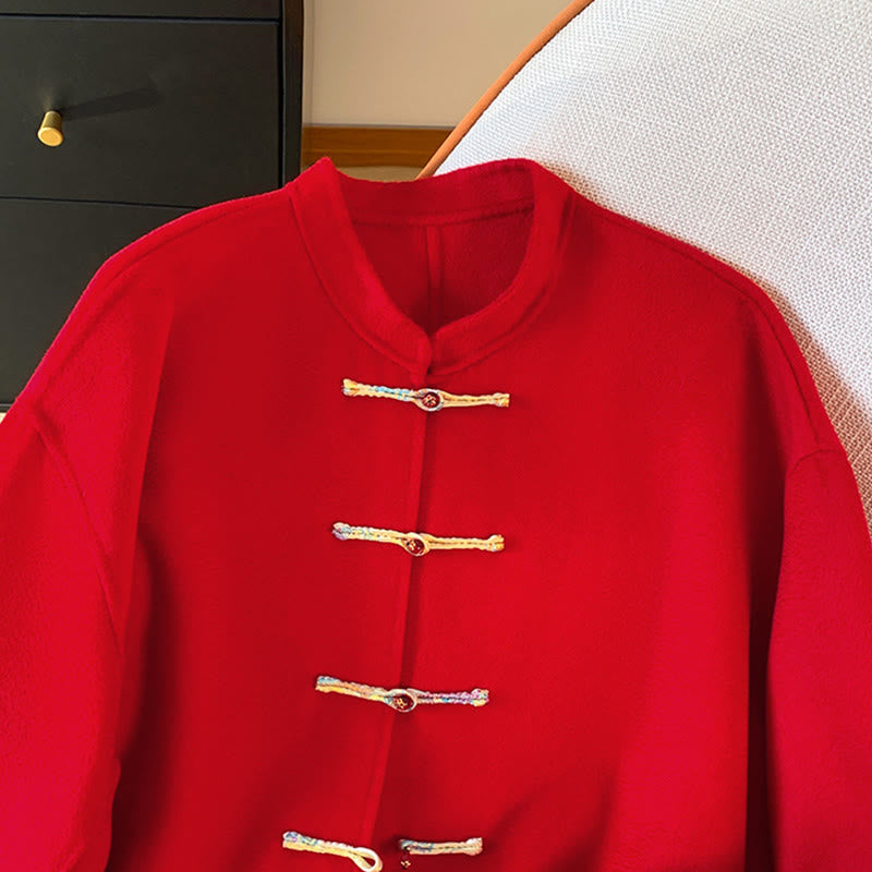 Kurtka damska z długim rękawem z bawełny z kieszeniami i haftowanymi guzikami w kształcie Buddha Stones - image 3