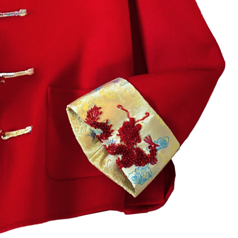 Kurtka damska z długim rękawem z bawełny z kieszeniami i haftowanymi guzikami w kształcie Buddha Stones - image 11