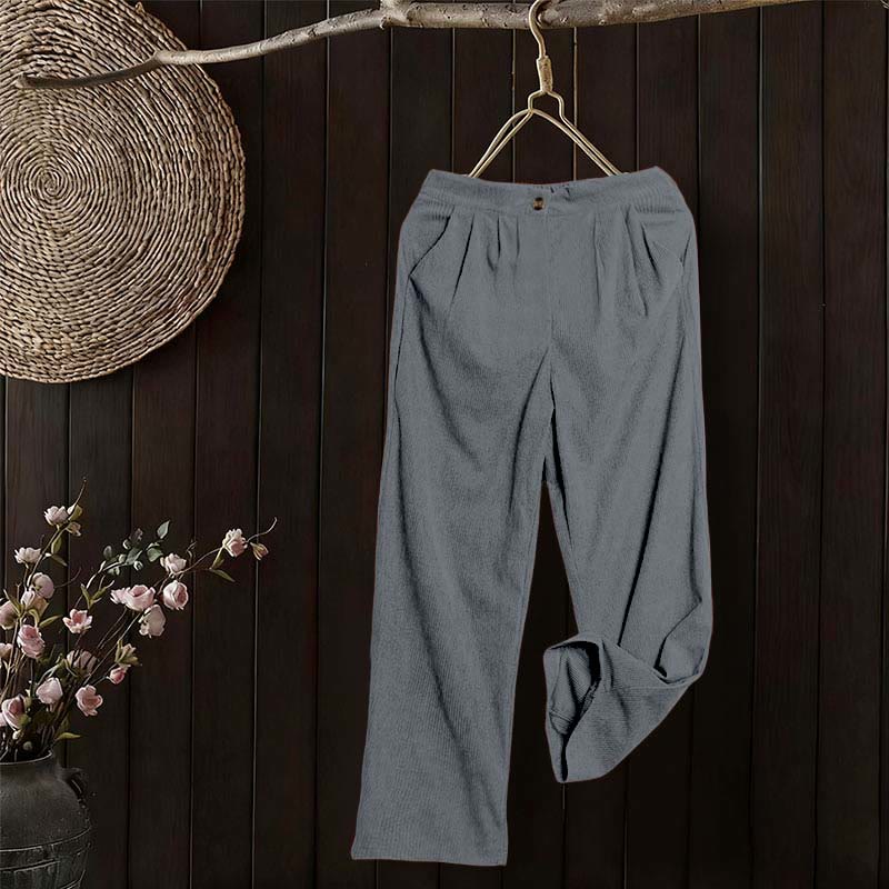 Spodnie damskie z prostymi nogawkami i kieszeniami, z materiału Buddha Stones, z kordu - image 38