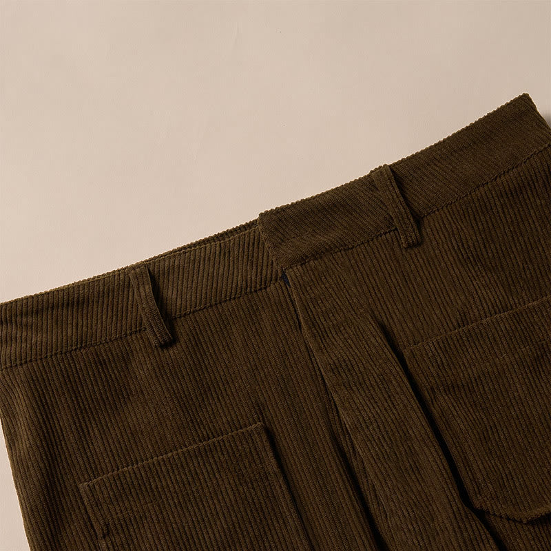 Spodnie damskie z szerokimi nogawkami i kieszeniami, z gładkiego sztruksu i poliestru z motywem Buddha Stones - image 8