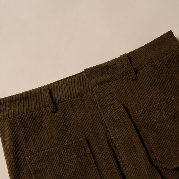 Spodnie damskie z szerokimi nogawkami i kieszeniami, z gładkiego sztruksu i poliestru z motywem Buddha Stones - image 8