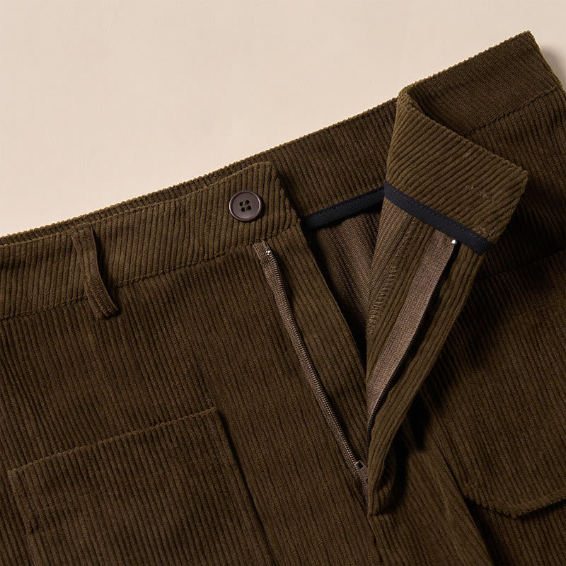 Spodnie damskie z szerokimi nogawkami i kieszeniami, z gładkiego sztruksu i poliestru z motywem Buddha Stones - image 7