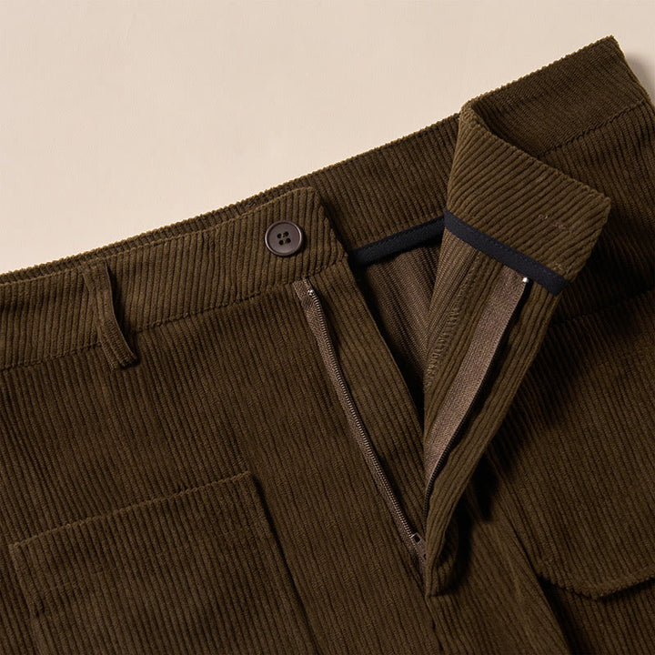 Spodnie damskie z szerokimi nogawkami i kieszeniami, z gładkiego sztruksu i poliestru z motywem Buddha Stones - image 7