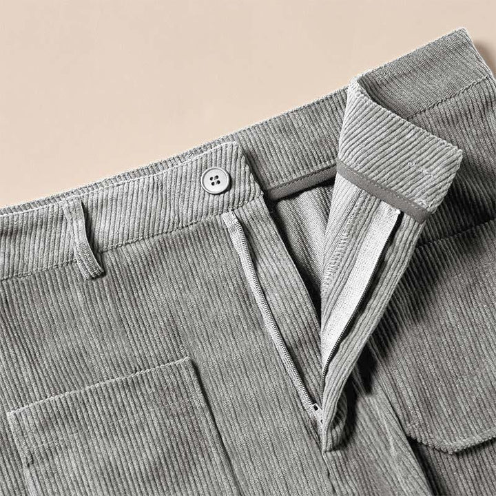 Spodnie damskie z szerokimi nogawkami i kieszeniami, z gładkiego sztruksu i poliestru z motywem Buddha Stones - image 17