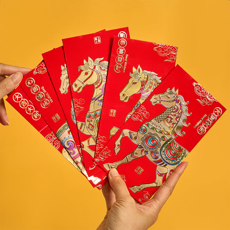Buddha Stones 6 szt. Chińska czerwona koperta Rok Konia Szczęśliwe koperty pieniężne 2026 Nowy Rok - image 1