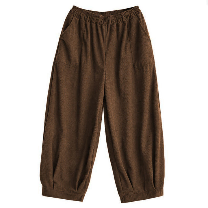 Damskie spodnie haremowe z materiału sztruksowego z kieszeniami i kieszeniami, zimowe, jednokolorowe, do kostek, z motywem Buddha Stones - image 13