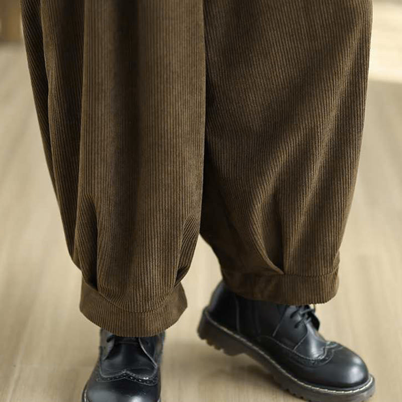 Damskie spodnie haremowe z materiału sztruksowego z kieszeniami i kieszeniami, zimowe, jednokolorowe, do kostek, z motywem Buddha Stones - image 22