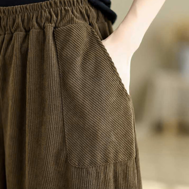 Damskie spodnie haremowe z materiału sztruksowego z kieszeniami i kieszeniami, zimowe, jednokolorowe, do kostek, z motywem Buddha Stones - image 21