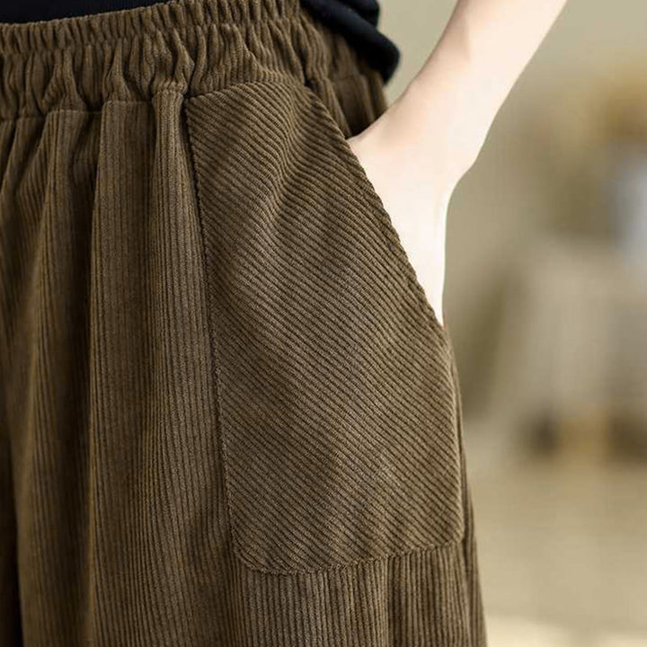 Damskie spodnie haremowe z materiału sztruksowego z kieszeniami i kieszeniami, zimowe, jednokolorowe, do kostek, z motywem Buddha Stones - image 21