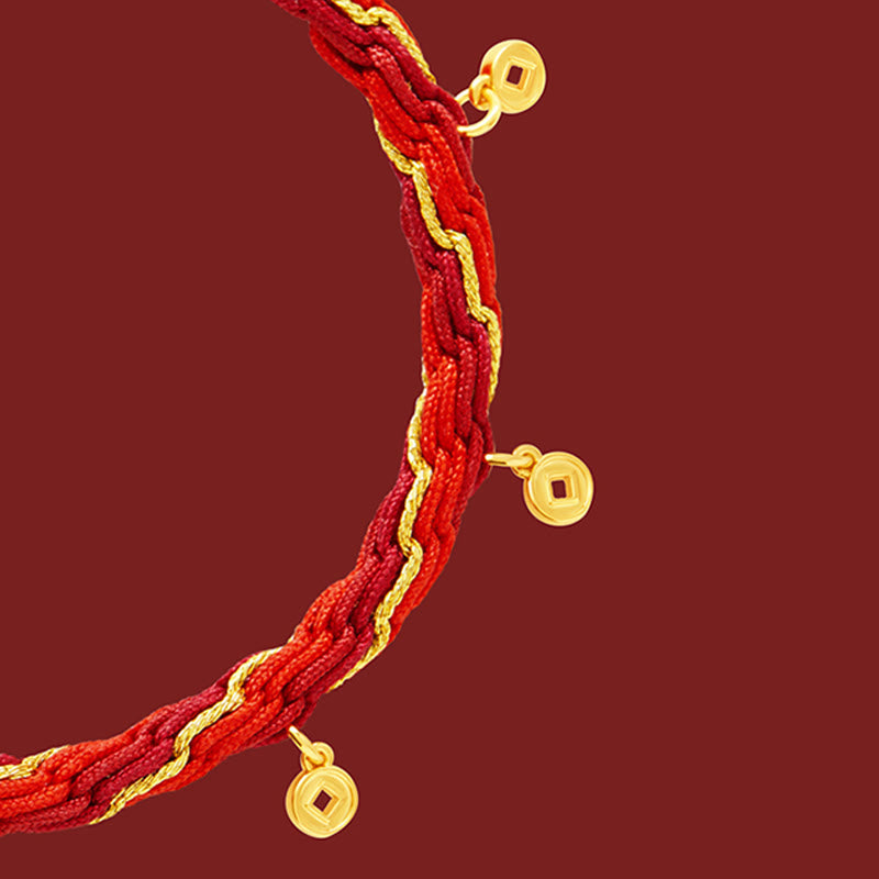 Buddha Stones Bransoletka pleciona z czerwonego sznurka z postacią Fu z Roku Konia, wykonana z 18-karatowego złota, z miedzianą powłoką i symbolem szczęścia - image 11