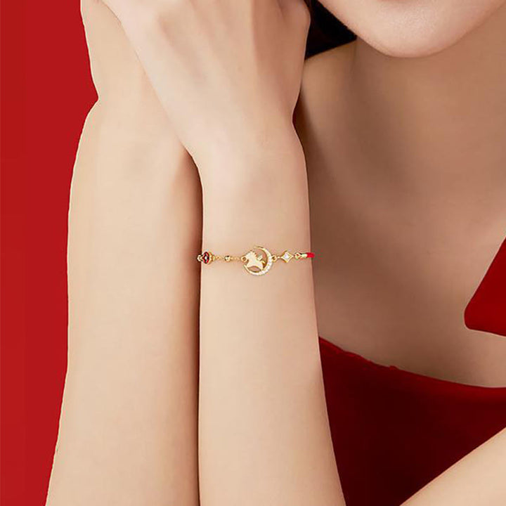 Bransoletka z czerwonego sznurka z cyrkonii i Buddha Stones z jadeitu Hetian, Rok Konia, srebro próby 925 - image 4