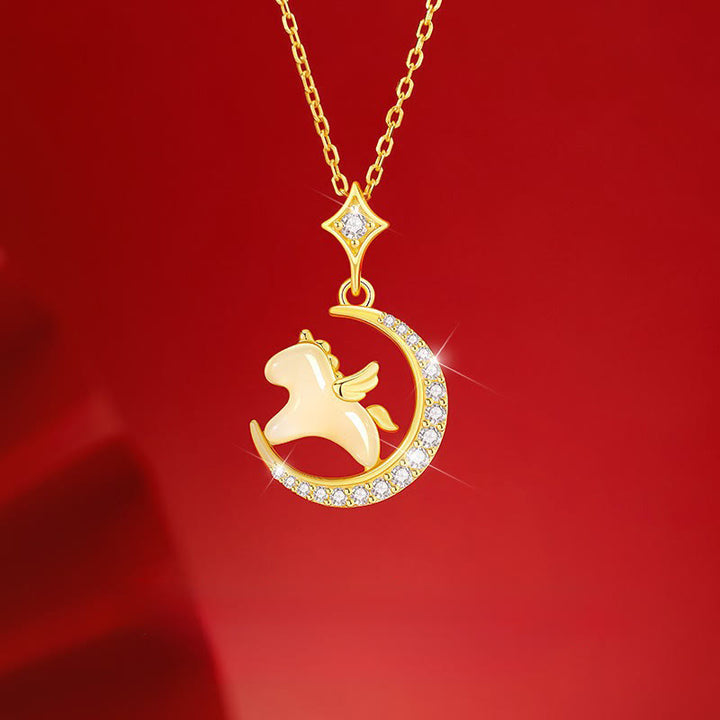 Naszyjnik z wisiorkiem obfitości z Buddha Stones z roku konia, ze srebra próby 925 i jadeitu hetian z cyrkonią - Jadeit i srebro próby 925 oraz cyrkon - image 0