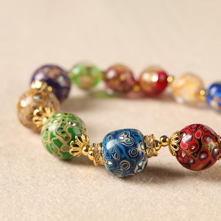 Bransoletka z kolorowych szklanych koralików Liuli z drewna sandałowego i tykwy z Buddha Stones - image 2