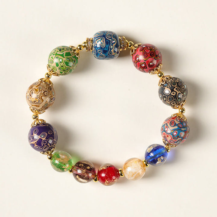 Bransoletka z kolorowych szklanych koralików Liuli z drewna sandałowego i tykwy z Buddha Stones - 12 mm - image 0