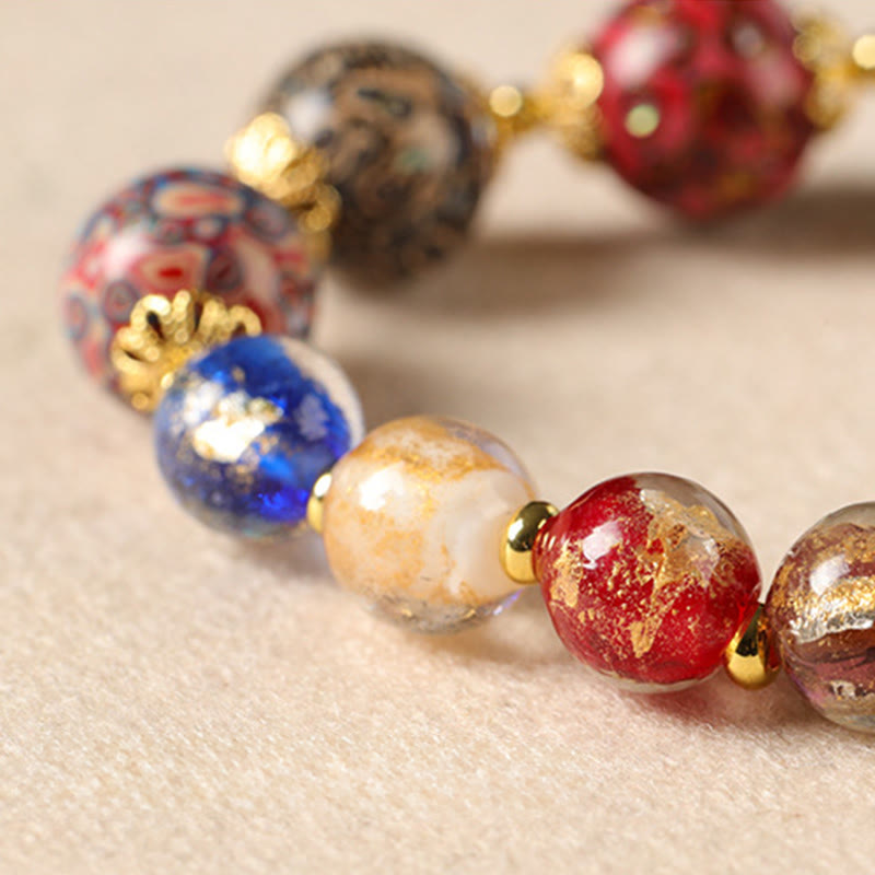 Bransoletka z kolorowych szklanych koralików Liuli z drewna sandałowego i tykwy z Buddha Stones - image 3