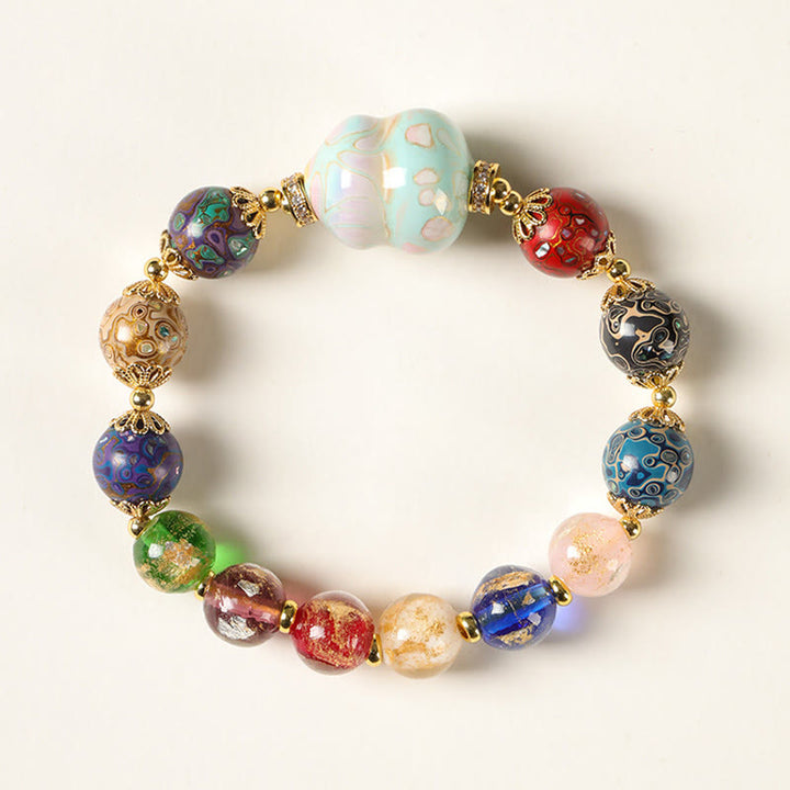 Bransoletka z kolorowych szklanych koralików Liuli z drewna sandałowego i tykwy z Buddha Stones - 10 mm - image 8