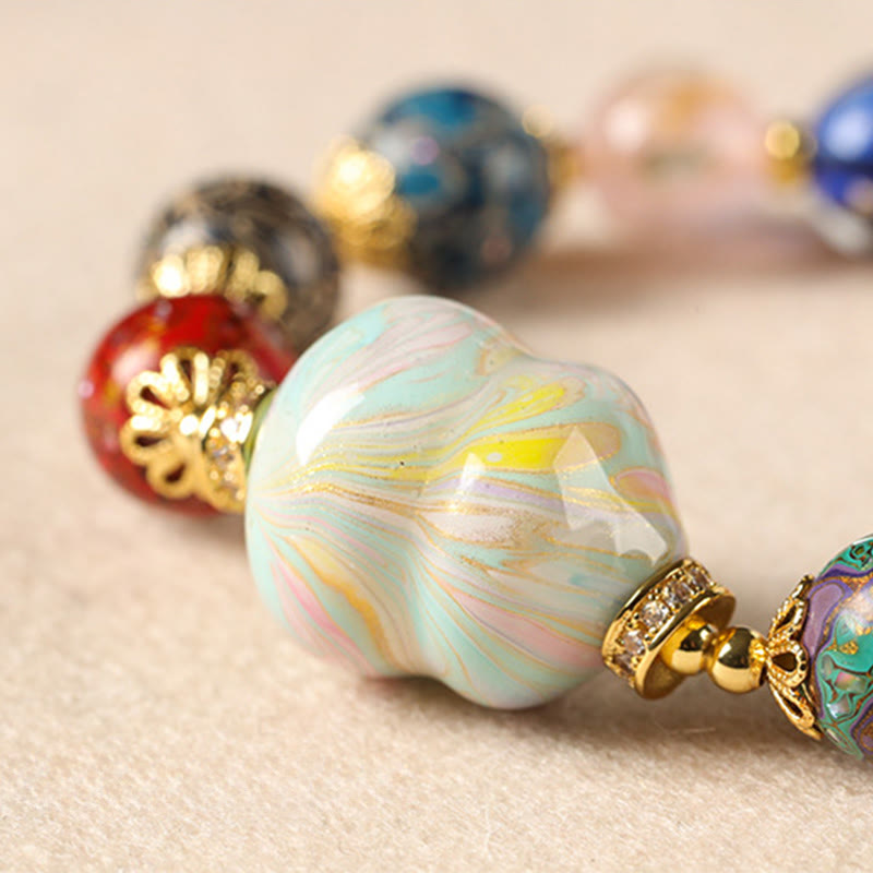 Bransoletka z kolorowych szklanych koralików Liuli z drewna sandałowego i tykwy z Buddha Stones - image 13