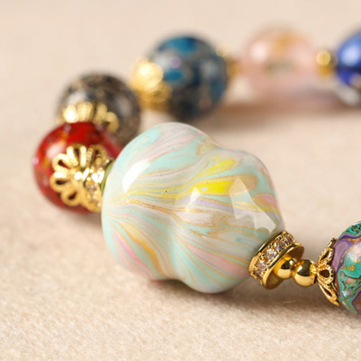 Bransoletka z kolorowych szklanych koralików Liuli z drewna sandałowego i tykwy z Buddha Stones - image 13