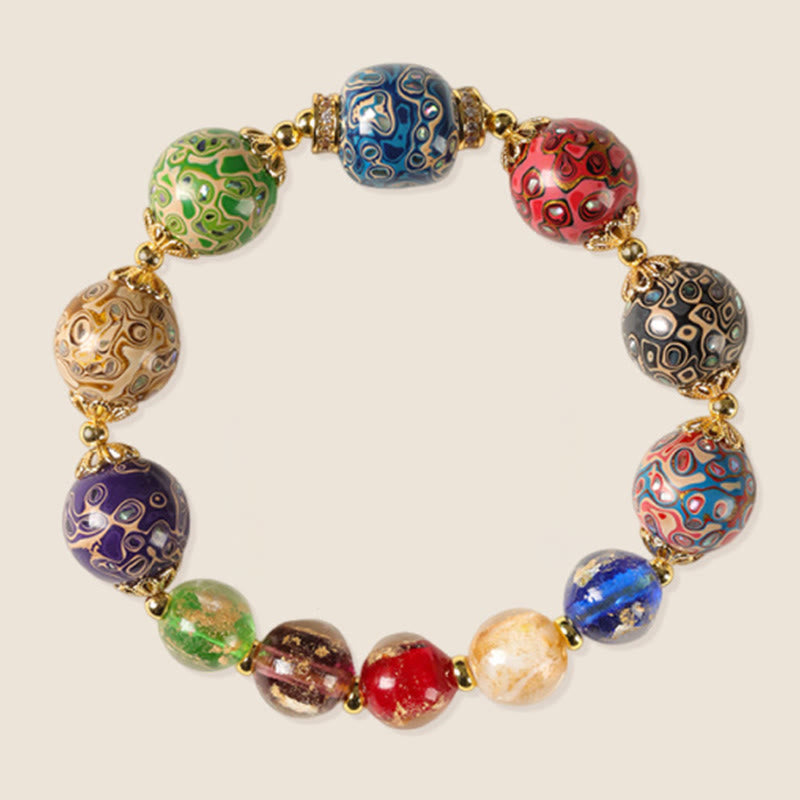 Bransoletka z kolorowych szklanych koralików Liuli z drewna sandałowego i tykwy z Buddha Stones - image 6