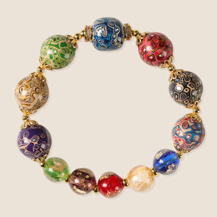 Bransoletka z kolorowych szklanych koralików Liuli z drewna sandałowego i tykwy z Buddha Stones - image 6