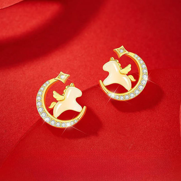 Buddha Stones , Rok Konia, Jadeit Hetian, srebro próby 925, cyrkonia księżycowa, obfitość - image 1