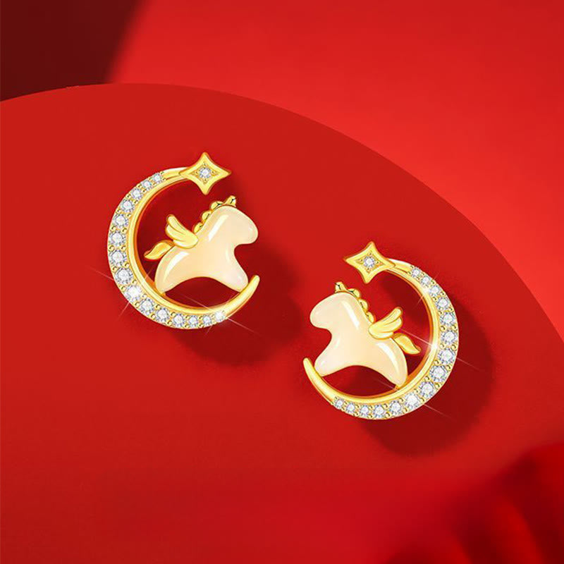 Buddha Stones , Rok Konia, Jadeit Hetian, srebro próby 925, cyrkonia księżycowa, obfitość - Jadeit, srebro próby 925 i cyrkon (szpilki ze srebra próby 925) - image 0