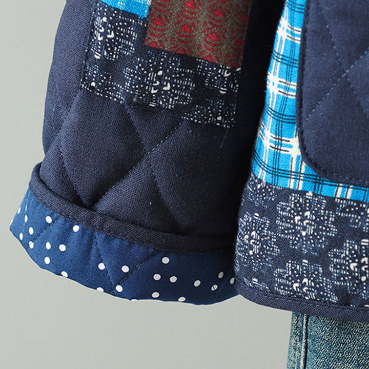 Kurtka damska z długim rękawem z grubej bawełny z kieszeniami i guzikami w stylu etnicznym "Buddha Stones" z żabą - image 1