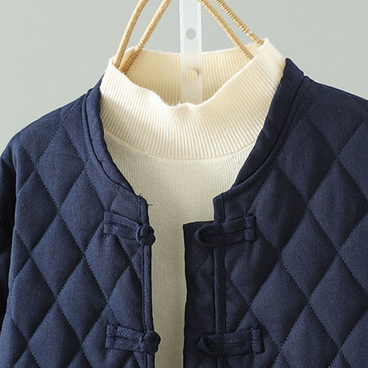 Kurtka damska z długim rękawem z grubej bawełny z kieszeniami i guzikami w stylu etnicznym "Buddha Stones" z żabą - image 7