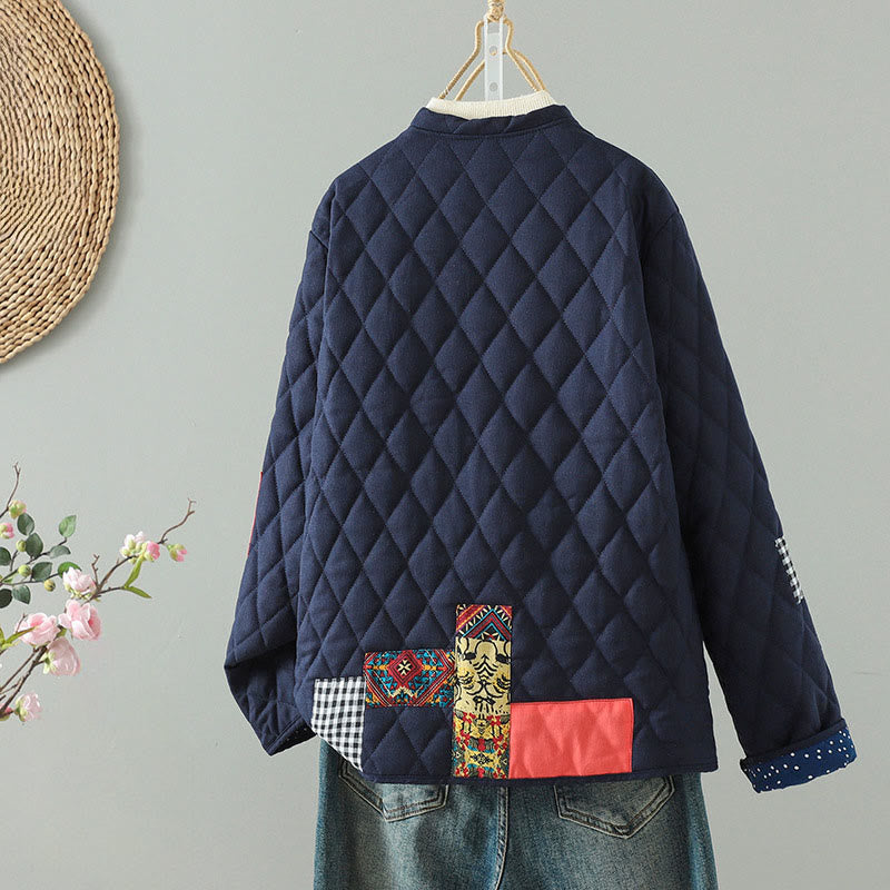 Kurtka damska z długim rękawem z grubej bawełny z kieszeniami i guzikami w stylu etnicznym "Buddha Stones" z żabą - image 6