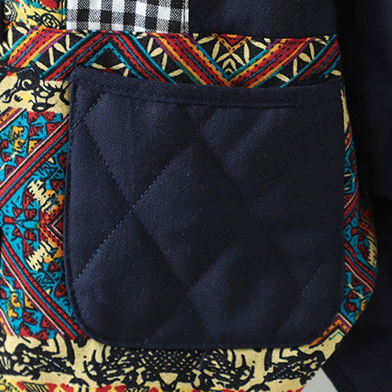 Kurtka damska z długim rękawem z grubej bawełny z kieszeniami i guzikami w stylu etnicznym "Buddha Stones" z żabą - image 11