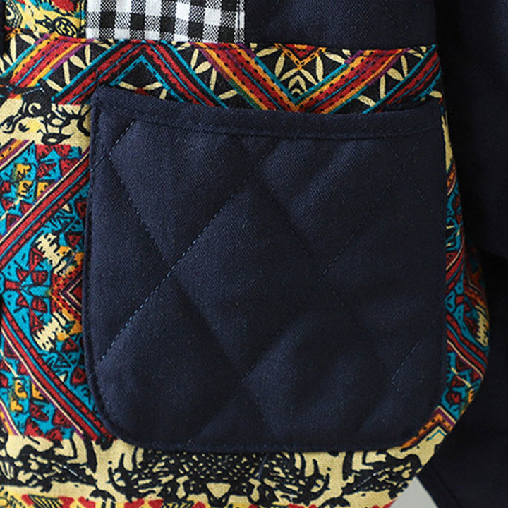 Kurtka damska z długim rękawem z grubej bawełny z kieszeniami i guzikami w stylu etnicznym "Buddha Stones" z żabą - image 11