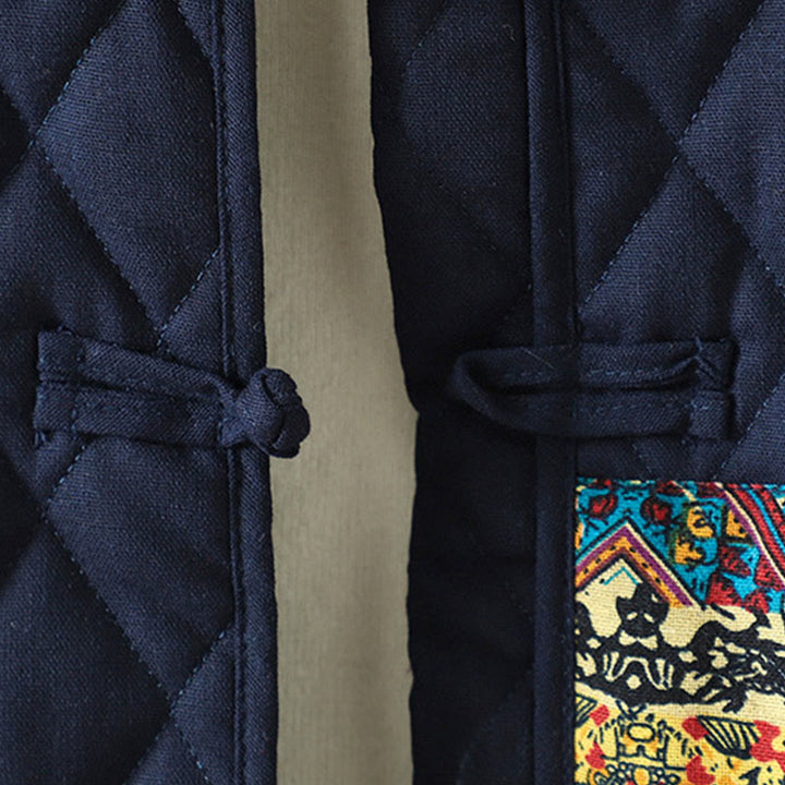 Kurtka damska z długim rękawem z grubej bawełny z kieszeniami i guzikami w stylu etnicznym "Buddha Stones" z żabą - image 14