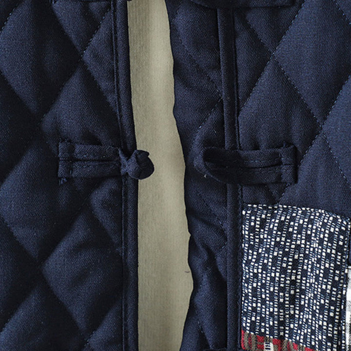 Kurtka damska z długim rękawem z grubej bawełny z kieszeniami i guzikami w stylu etnicznym "Buddha Stones" z żabą - image 2