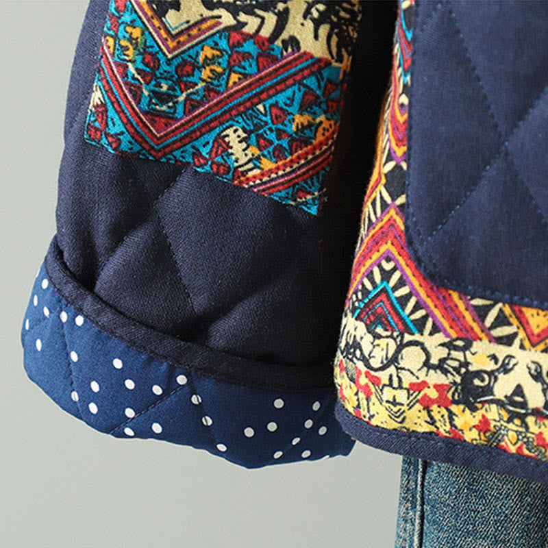 Kurtka damska z długim rękawem z grubej bawełny z kieszeniami i guzikami w stylu etnicznym "Buddha Stones" z żabą - image 12