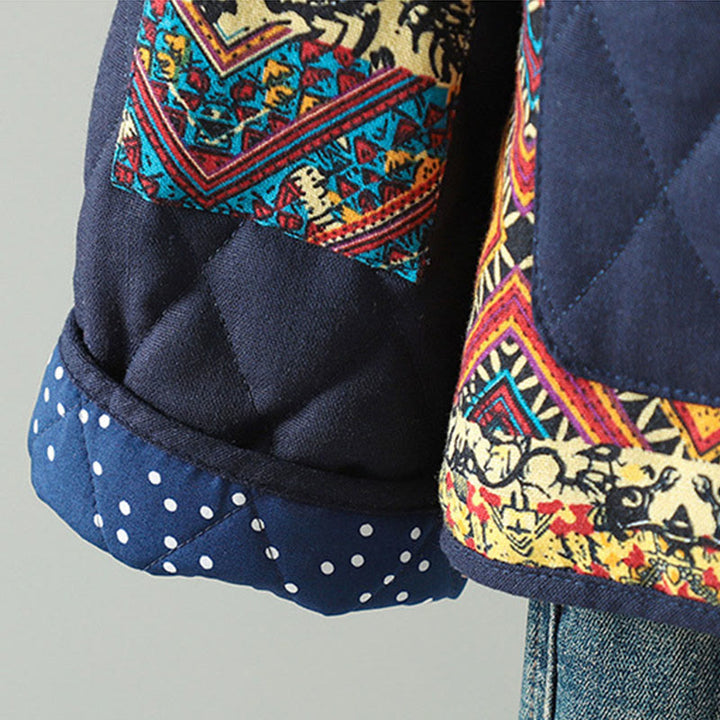 Kurtka damska z długim rękawem z grubej bawełny z kieszeniami i guzikami w stylu etnicznym "Buddha Stones" z żabą - image 12