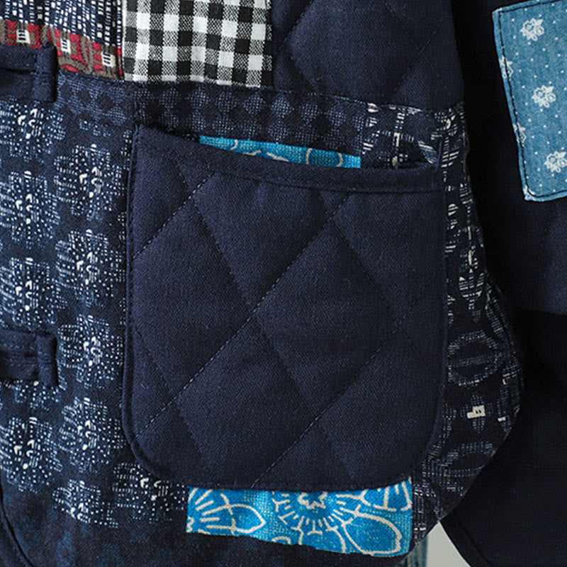 Kurtka damska z długim rękawem z grubej bawełny z kieszeniami i guzikami w stylu etnicznym "Buddha Stones" z żabą - image 3