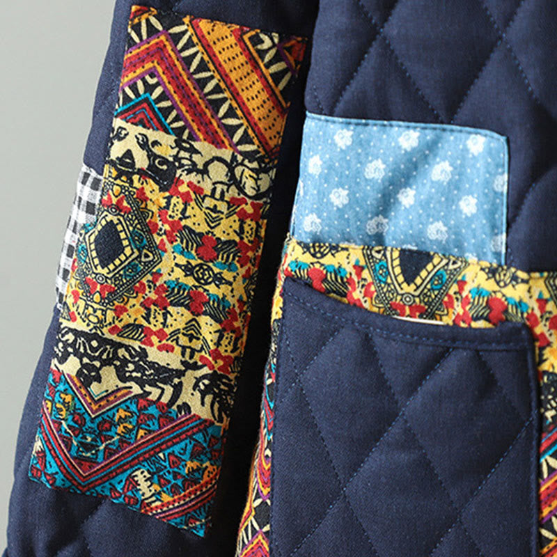 Kurtka damska z długim rękawem z grubej bawełny z kieszeniami i guzikami w stylu etnicznym "Buddha Stones" z żabą - image 10