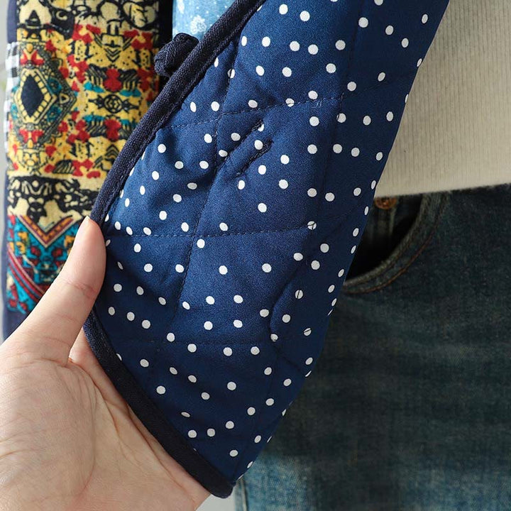 Kurtka damska z długim rękawem z grubej bawełny z kieszeniami i guzikami w stylu etnicznym "Buddha Stones" z żabą - image 13