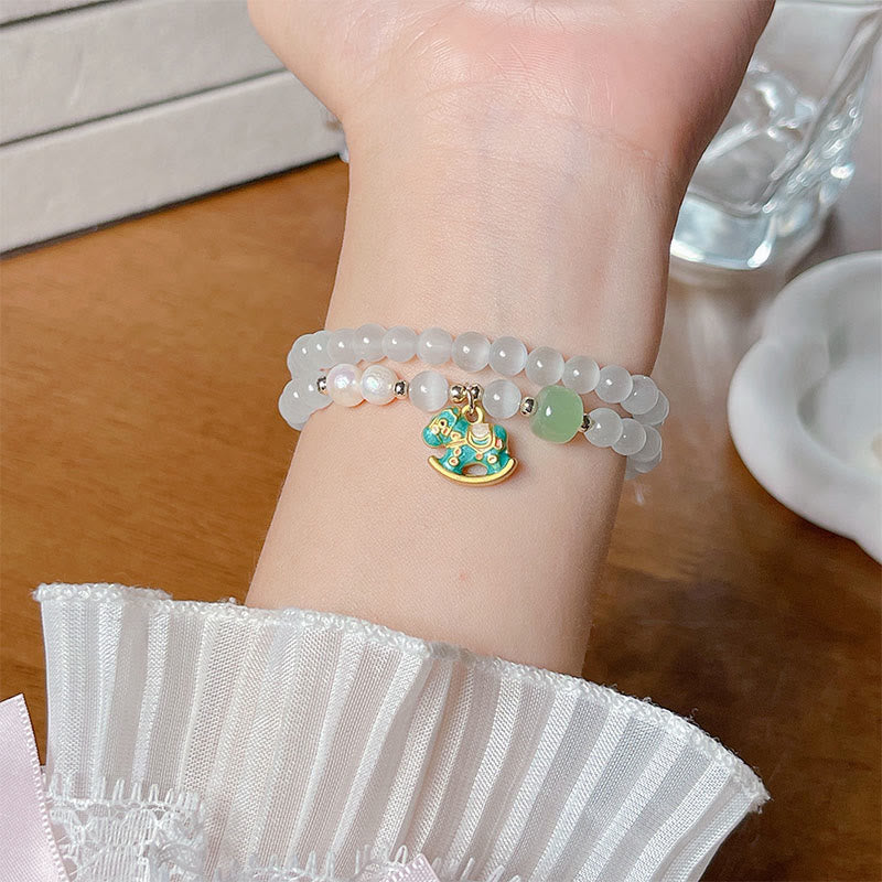 Bransoletka dwuwarstwowa z Buddha Stones z roku konia, chryzoberylowych szklanych koralików, pokoju i miłości - image 2