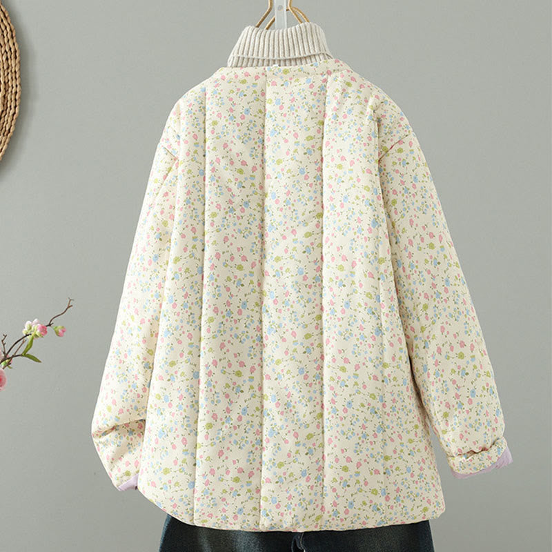 Kurtka damska z długim rękawem, gruba, bawełniana, z kieszeniami, z Buddha Stones i kwiatowym wzorem - image 1