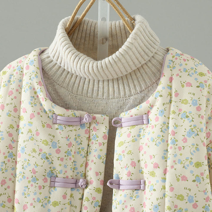 Kurtka damska z długim rękawem, gruba, bawełniana, z kieszeniami, z Buddha Stones i kwiatowym wzorem - image 2