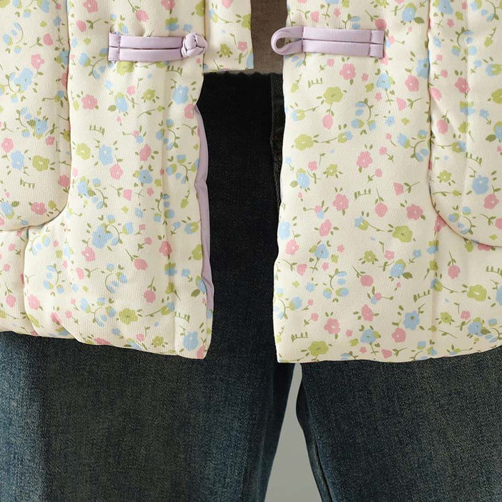 Kurtka damska z długim rękawem, gruba, bawełniana, z kieszeniami, z Buddha Stones i kwiatowym wzorem - image 9