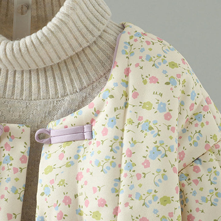 Kurtka damska z długim rękawem, gruba, bawełniana, z kieszeniami, z Buddha Stones i kwiatowym wzorem - image 4