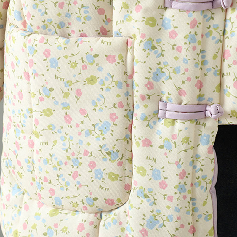 Kurtka damska z długim rękawem, gruba, bawełniana, z kieszeniami, z Buddha Stones i kwiatowym wzorem - image 6