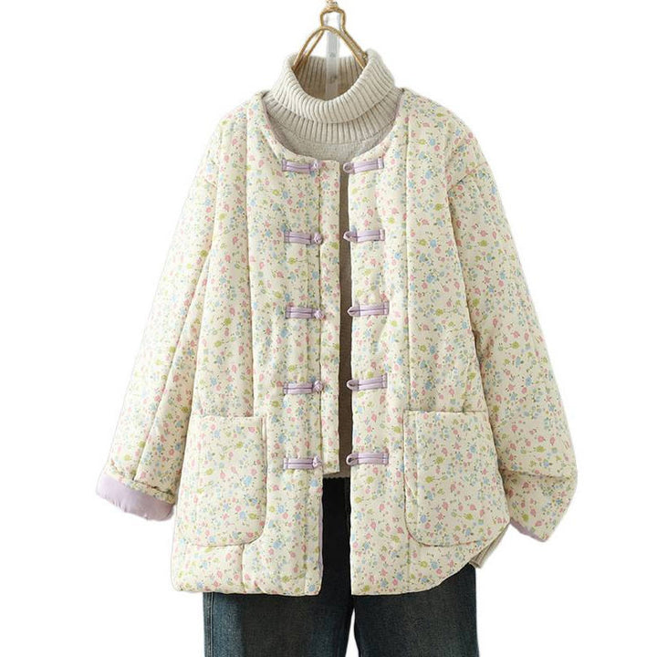 Kurtka damska z długim rękawem, gruba, bawełniana, z kieszeniami, z Buddha Stones i kwiatowym wzorem - image 10