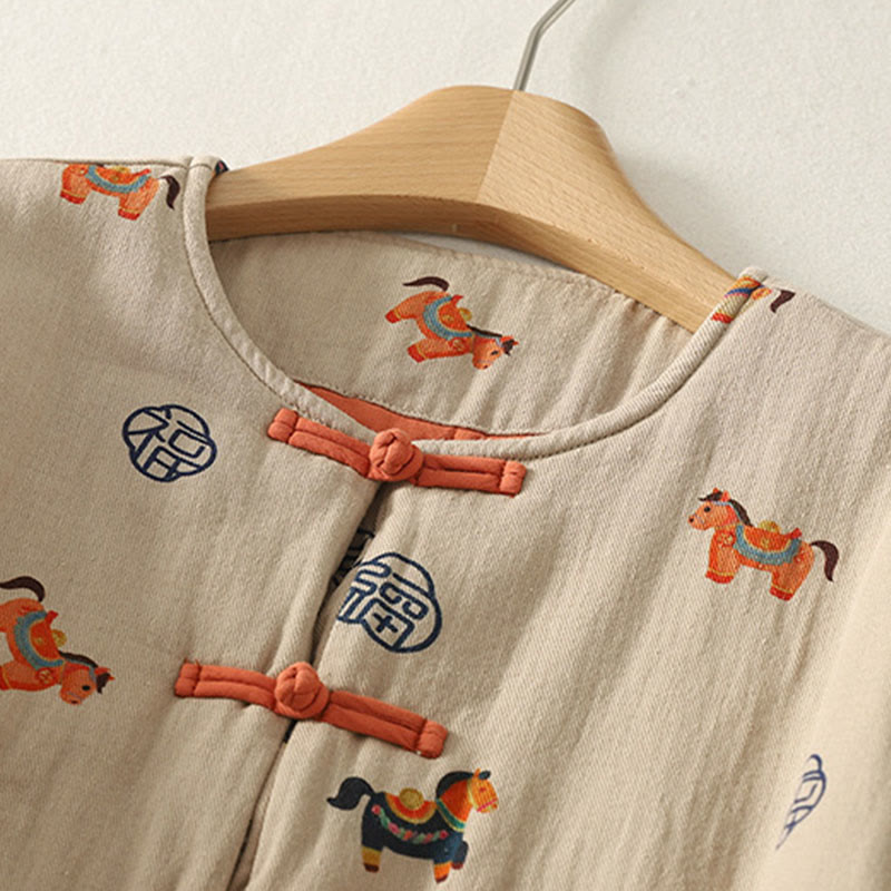 Kurtka damska z długim rękawem i grubym bawełnianym wykończeniem w kształcie konika Fu z Buddha Stones i guzikami żaby - image 7