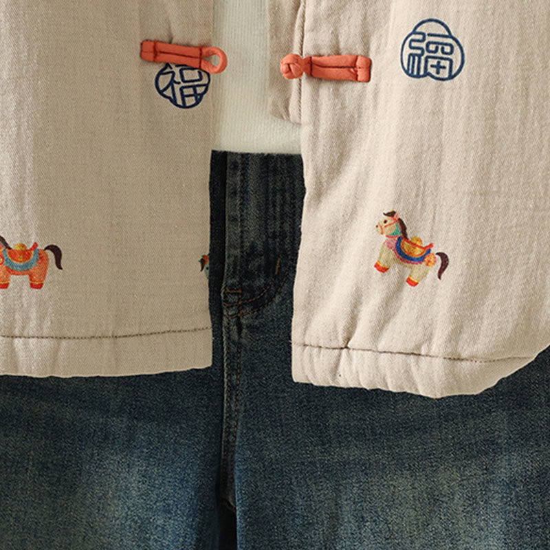 Kurtka damska z długim rękawem i grubym bawełnianym wykończeniem w kształcie konika Fu z Buddha Stones i guzikami żaby - image 18