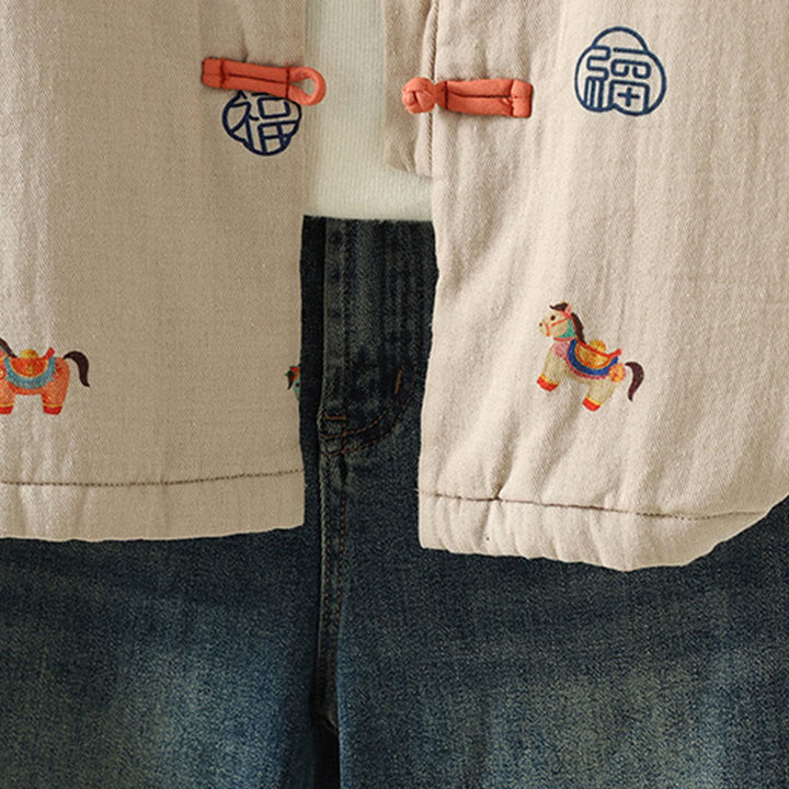 Kurtka damska z długim rękawem i grubym bawełnianym wykończeniem w kształcie konika Fu z Buddha Stones i guzikami żaby - image 18