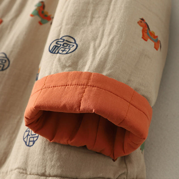 Kurtka damska z długim rękawem i grubym bawełnianym wykończeniem w kształcie konika Fu z Buddha Stones i guzikami żaby - image 16