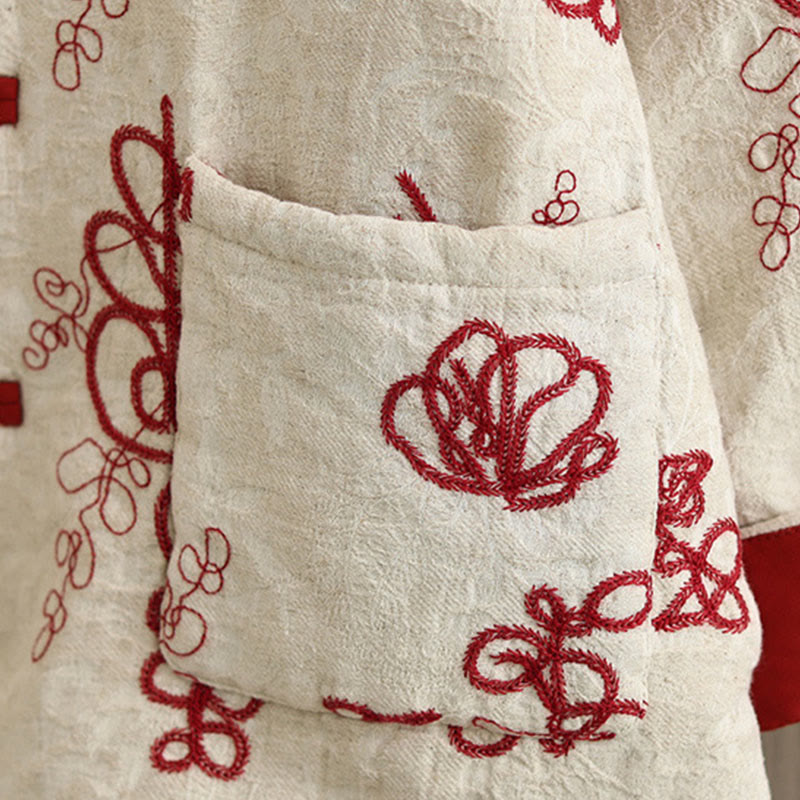 Kurtka zimowa damska Buddha Stones z długim rękawem, kołnierzem stójką i guzikami typu żaba, z bawełnianą podszewką i kieszeniami - image 3